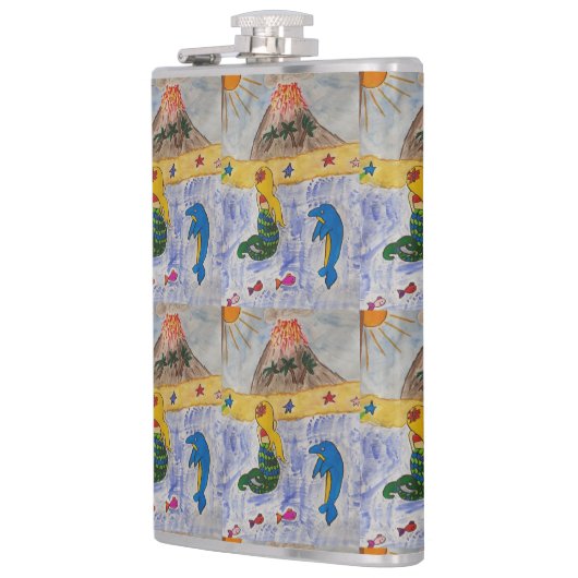 Mermaid Island Vinyl Wrapped Flask Heupfles (Links)