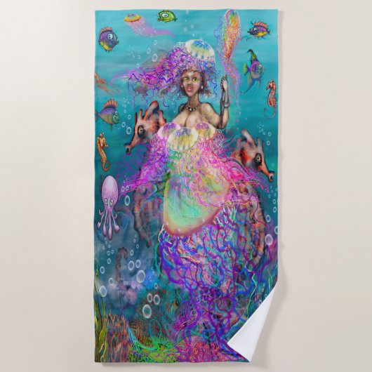Mermaid Jellyfish Beach Towel Strandlaken (Voorkant)