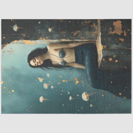 Mermaid Jellyfish Ocean Fantasy Poster Tissuepapier (Voorkant)