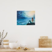 Mermaid Keeping Watch over Ship in Stormy Zee Poster (Keuken)