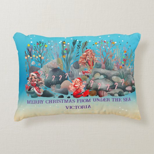 Mermaid Kerstmis Accent Kussen (Voorkant)