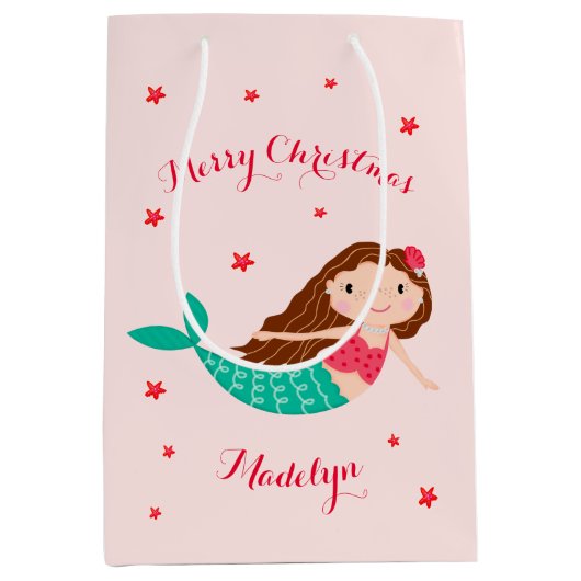 Mermaid Kerstmis Blush Pink op maat Medium Cadeauzakje (Voorkant)