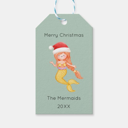 Mermaid Kerstmis Cadeaulabel (Voorkant)