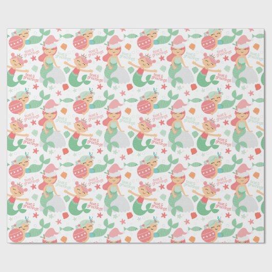 Mermaid Kerstmis Cadeaupapier (Vlak)