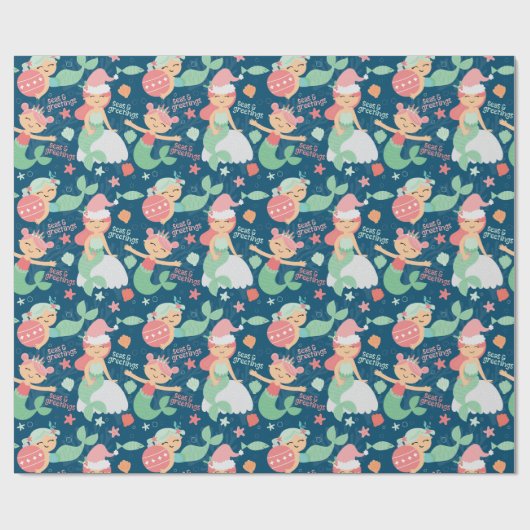 Mermaid Kerstmis Cadeaupapier (Vlak)