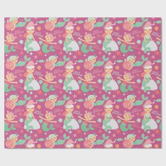 Mermaid Kerstmis Cadeaupapier (Vlak)