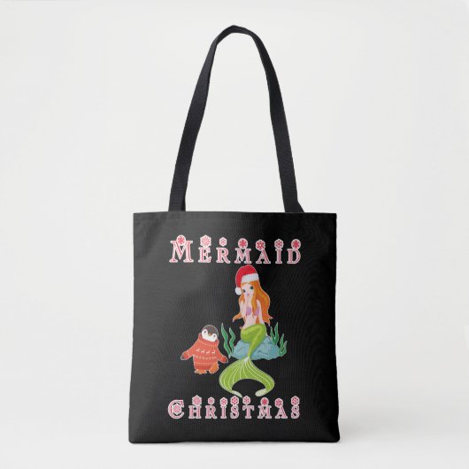 Mermaid Kerstmis en Funny Penguin Tote Bag (Voorkant)
