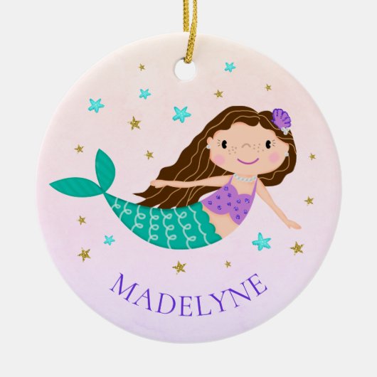 Mermaid Kerstmis - Gepersonaliseerde naam Keramisch Ornament (Voorkant)