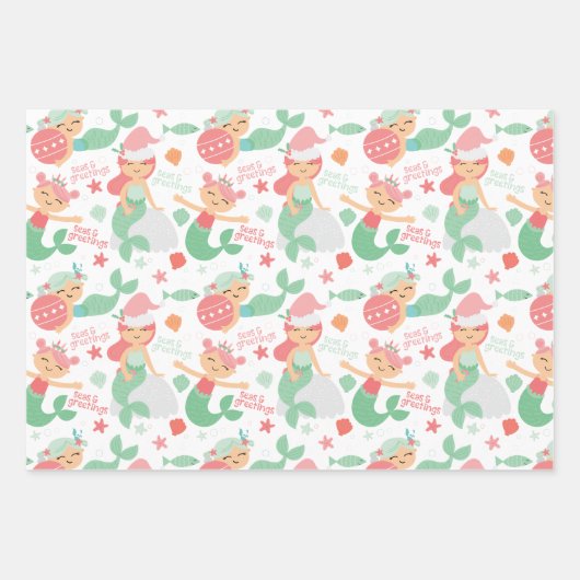 Mermaid Kerstmis Inpakpapier Vel (Voorkant)