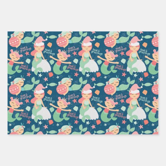 Mermaid Kerstmis Inpakpapier Vel (Voorkant)