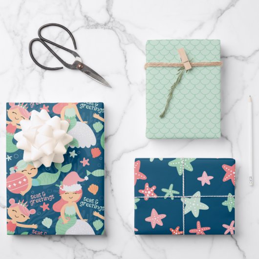 Mermaid Kerstmis Inpakpapier Vel (Voorkant)