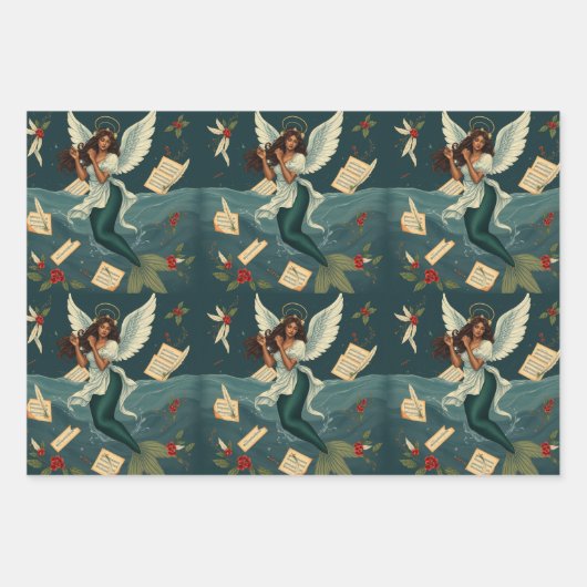 Mermaid Kerstmis Inpakpapier Vel (Voorkant 2)