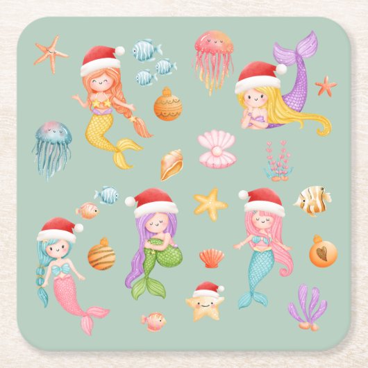Mermaid Kerstmis Kartonnen Onderzetters (Voorkant)