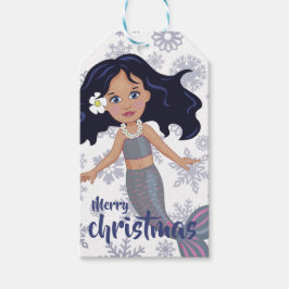 Mermaid Kerstmis Paars Dark Hair Girl Snowflake Cadeaulabel
