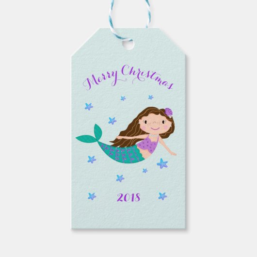 Mermaid Kerstmis Paars Glitter Personeelsformatie Cadeaulabel (Voorkant)