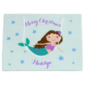 Mermaid Kerstmis Paars Glitter Personeelsformatie Groot Cadeauzakje (Voorkant)