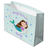 Mermaid Kerstmis Paars Glitter Personeelsformatie Groot Cadeauzakje (Achterkant Gekanteld)