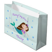 Mermaid Kerstmis Paars Glitter Personeelsformatie Groot Cadeauzakje (Voorkant Gekanteld)