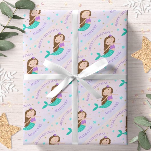 Mermaid Kerstmis Paars Gold Glitter - Aangepast Cadeaupapier