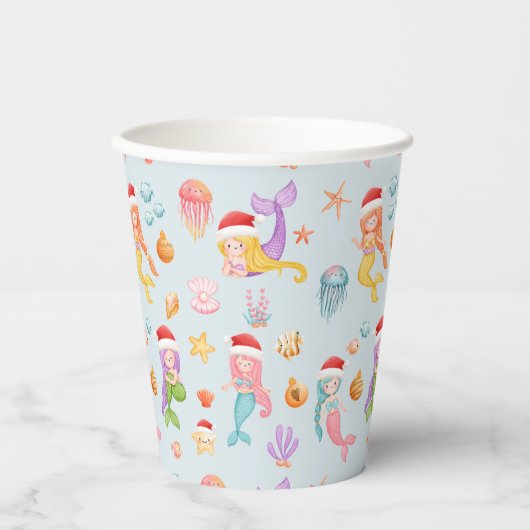 Mermaid Kerstmis Papieren Bekers (Voorkant)