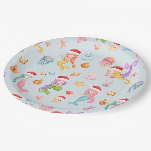 Mermaid Kerstmis Papieren Bordje (Gekanteld)