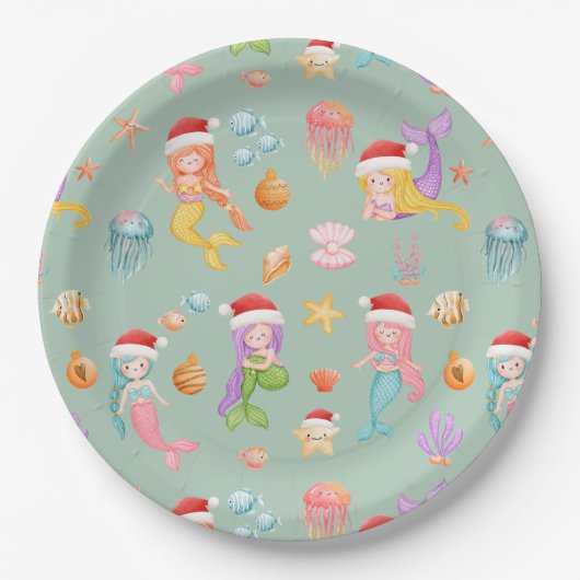 Mermaid Kerstmis Papieren Bordje (Voorkant)