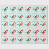 Mermaid Kerstmis Red Aqua op maat Cadeaupapier (Vlak)