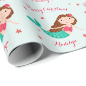 Mermaid Kerstmis Red Aqua op maat Cadeaupapier (Rol Hoek)
