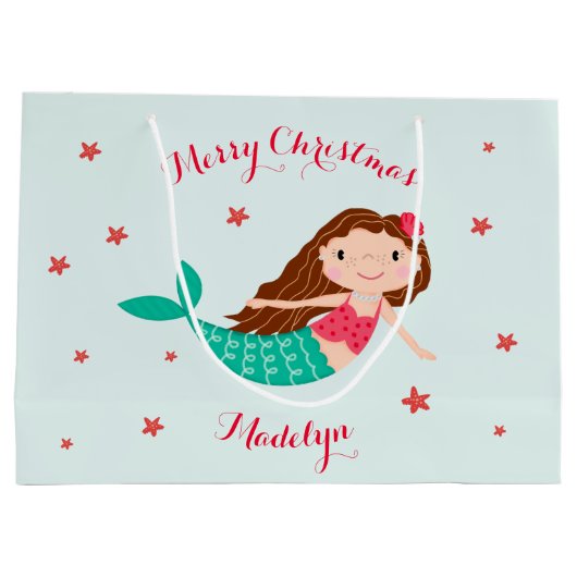 Mermaid Kerstmis Red Aqua op maat Groot Cadeauzakje (Achterkant)