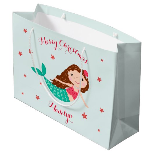 Mermaid Kerstmis Red Aqua op maat Groot Cadeauzakje (Achterkant Gekanteld)