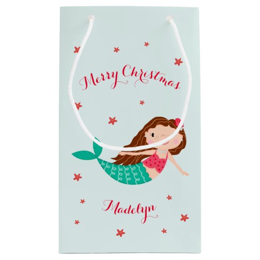 Mermaid Kerstmis Red Aqua op maat Klein Cadeauzakje (Achterkant)