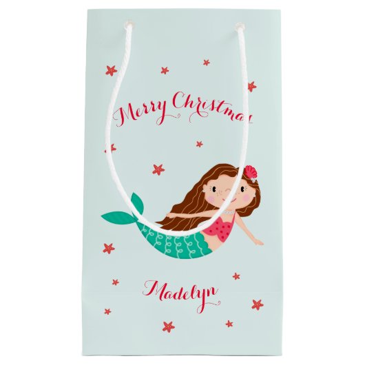 Mermaid Kerstmis Red Aqua op maat Klein Cadeauzakje (Voorkant)