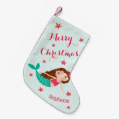 Mermaid Kerstmis Red Aqua op maat Kleine Kerstsok (Voorkant (Hangend))