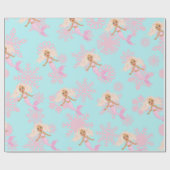 Mermaid Kerstroze blauw meisje Snowflake Cadeaupapier (Vlak)