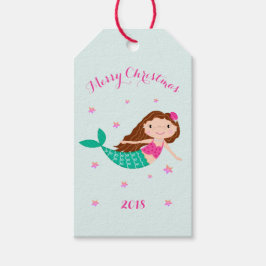 Mermaid Kerstroze Blauwgroen gepersonaliseerd Cadeaulabel