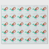 Mermaid Kerstroze Blauwgroen gepersonaliseerd Cadeaupapier (Vlak)