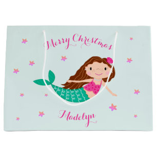 Mermaid Kerstroze Blauwgroen gepersonaliseerd Groot Cadeauzakje