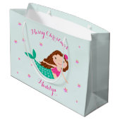 Mermaid Kerstroze Blauwgroen gepersonaliseerd Groot Cadeauzakje (Achterkant Gekanteld)