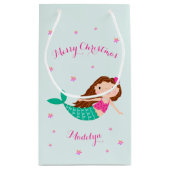 Mermaid Kerstroze Blauwgroen gepersonaliseerd Klein Cadeauzakje (Achterkant)