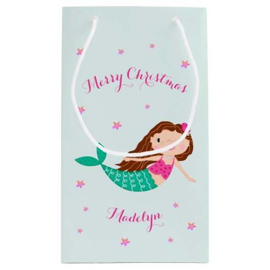 Mermaid Kerstroze Blauwgroen gepersonaliseerd Klein Cadeauzakje (Achterkant)