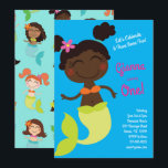 Mermaid Kids Birthday Black African American Kaart<br><div class="desc">Een schattige gematigde kleurrijke, schattige afrikaanse feestdag voor de verovering van een kind is perfect voor de viering van de verjaardag! Pas de tekst aan om ze zelf te maken. Het moderne uiterlijk en gevoel is de perfecte manier om je kleine te vieren die op hun eerste verjaardag van zeemeerminnen...</div>