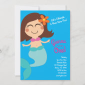 Mermaid Kids Birthday Brown Hair Kaart (Voorkant)