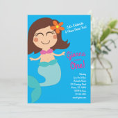 Mermaid Kids Birthday Brown Hair Kaart (Staand voorkant)