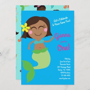 Mermaid Kids Birthday Medium Dark Skin Tone Kaart