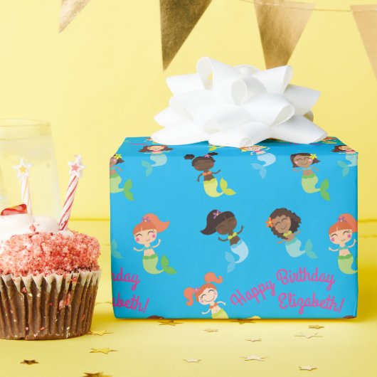Mermaid Kids Birthday Pool Party Cadeaupapier (Verjaardagsfeest)