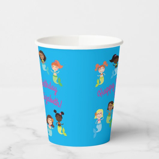 Mermaid Kids Birthday Pool Party Papieren Bekers (Links)