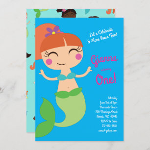 Mermaid Kids Birthday Red Hair Kaart