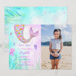 Mermaid Kids Verjaardag Foto Uitnodiging