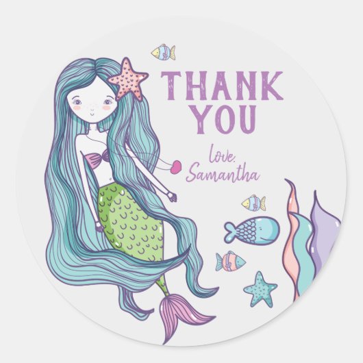 Mermaid Kinder Bedankt Ronde Sticker (Voorkant)