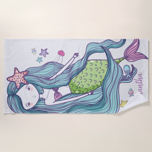 Mermaid Kinder Personalized Strandlaken (Voorkant)